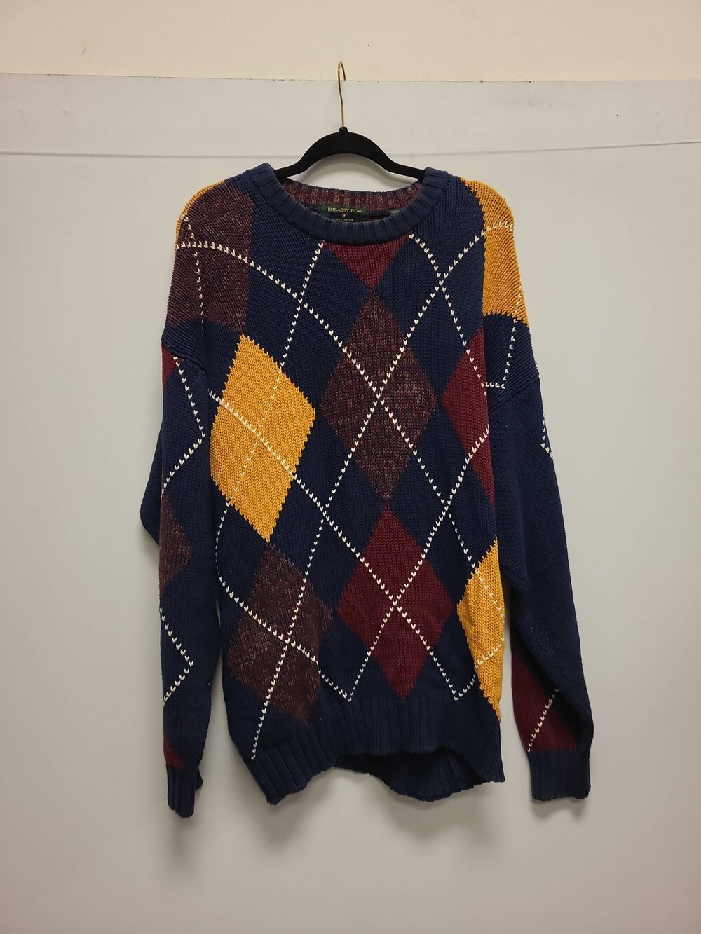 Embassy Row Sweater Mens XL Argyle Cotton Blend Pullover Knitwear Top